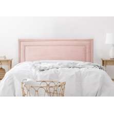 Cabeceira Casal Estofada Para Cama Box 140cm x 60cm Reta Luxo Dupla -Veludo Rosê com Tachas Prata