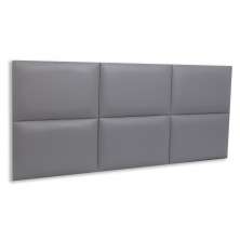 Cabeceira Casal Estofada Para Cama Box Kit 6 Placas Adesivas - Modelo Retangular Courino Cinza