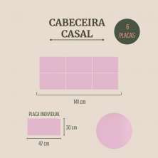 Cabeceira Casal Estofada Para Cama Box Kit 6 Placas Adesivas - Modelo Retangular Courino Rosa