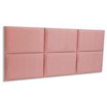 Cabeceira Casal Estofada Para Cama Box Kit 6 Placas Adesivas - Modelo Retangular Veludo Rosê