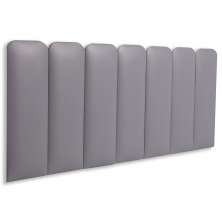Cabeceira Casal Estofada Para Cama Box Kit 7 Placas Adesivas - Modelo Arredondada Courino Cinza