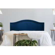 Cabeceira Casal Para Cama Box Curva 140x60 Veludo Azul - Tachas Fumê