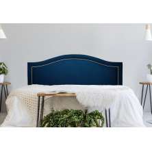Cabeceira Casal Para Cama Box Curva 140x60 Veludo Azul - Tachas Prata