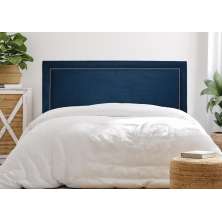 Cabeceira Casal Reta Luxo 140x60 Veludo Azul - Tachas Prata