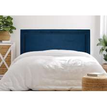 Cabeceira Casal Reta Luxo 140x60 Veludo Azul Marinho - Tachas Fumê