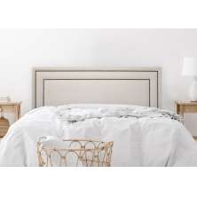 Cabeceira King Estofada Para Cama Box 193cm x 60cm Reta Luxo Dupla - Courino Off White com Tachas Fumê