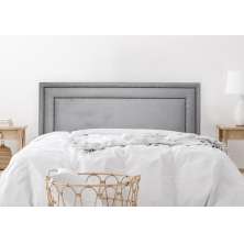 Cabeceira King Estofada Para Cama Box 193cm x 60cm Reta Luxo Dupla - Suede Cinza com Tachas Fumê