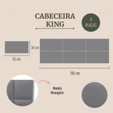 Cabeceira King Estofada Para Cama Box Kit 6 Placas Adesivas - Modelo Retangular  Courino Cinza