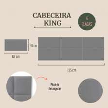 Cabeceira King Estofada Para Cama Box Kit 6 Placas Adesivas - Modelo Retangular  Suede Cinza