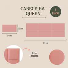 Cabeceira Queen Estofada Para Cama Box Kit 6 Placas Adesivas - Modelo Retangular  Veludo Rosê
