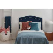 Cabeceira Solteiro Curva 90x60cm Veludo Azul - Tachas Prata