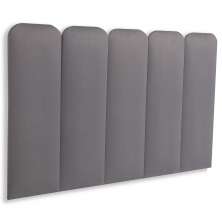 Cabeceira Solteiro Estofada Para Cama Box Kit 5 Placas Adesivas - Modelo Arredondada Suede Cinza