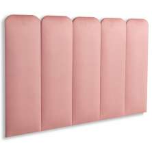 Cabeceira Solteiro Estofada Para Cama Box Kit 5 Placas Adesivas - Modelo Arredondada Veludo Rosê