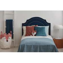 Cabeceira Solteiro Provençal Dupla 90x60 Veludo Azul - Tachas Prata
