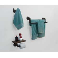 Kit Acessórios para Banheiro Conjunto 3 peças Porta Toalhas Papel Cabideiro Estilo Industrial Preto Laca
