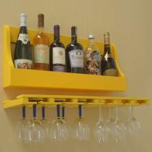 Porta Taças e Prateleira Adega Decorativa Suspenso de Parede para Vinhos Garrafas Bares - Amarelo Laca