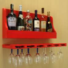 Porta Taças e Prateleira Adega Decorativa Suspenso de Parede para Vinhos Garrafas Bares - Vermelho Laca