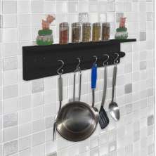 Prateleira para Temperos e Suporte Utensílios e Panelas Cozinha Estilo Industrial Preto Laca
