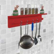 Prateleira para Temperos e Suporte Utensílios e Panelas Cozinha Estilo Industrial Vermelho Laca