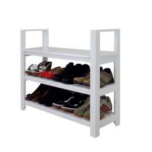 Sapateira Banco com Braço de Piso para Closets e Quartos 8 Pares Sapatos - Branco Laca