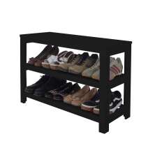 Sapateira Banco de Piso para Closets e Quartos 8 Pares Sapatos - Preto Laca