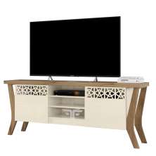 Rack Bancada para TV até 60 Polegadas Sala de Estar Decor Off White/Canela - Frade Movelaria
