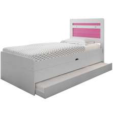 Cama Baú Solteiro Larissa Branco e Rosa com Auxiliar
