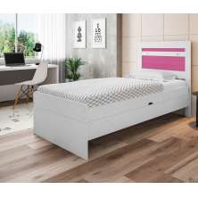 Cama Baú Solteiro Larissa Branco e Rosa com Colchão