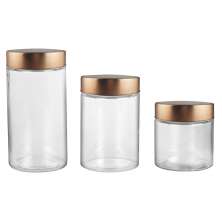 Conjunto de Porta Mantimentos Redondos com 3 Unidades Dynasty Transparente e Cobre