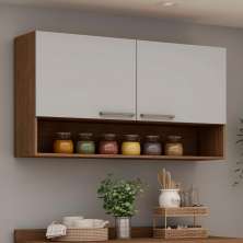 Armário Aéreo 120cm  2 Portas com Nicho Ebano / Fendi