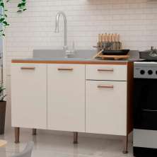 Balcão de Cozinha Genialflex Branco Essência Freijó