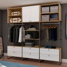 Closet Aberto Guarda-Roupa 2 Portas 6 Gvt Estilo Americano Savana/Branco