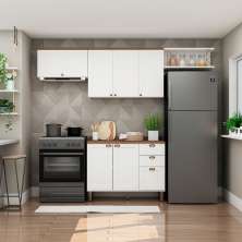 Cozinha Compacta Iluminata 6 Portas 3 Gavetas Branca e Ébano