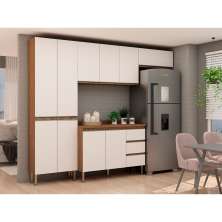 Cozinha Compacta com Tampo Conecta 10 Portas 3 Gavetas Ébano e Off White