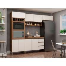 Cozinha Compacta com Tampo Conecta 8 Portas 3 Gavetas Ébano e Off White