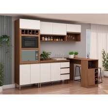 Cozinha Compacta com Tampo e Bancada Conecta 9 Portas 3 Gavetas Ébano e Off White