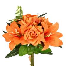 Ramalhete Decorativo Misto Rosa e Lirio X7 Laranja, Amarelo e Verde