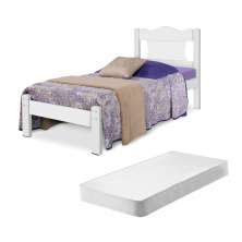 Cama Solteiro Virgil Branco com Colchão