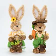 Casal De Coelhos De Páscoa Decoração Coelhinhos Floridos 33cm