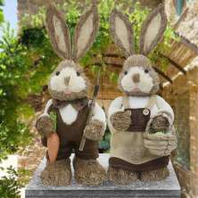 Casal De Coelhos De Páscoa Decoração Enfeite Coelhinhos - 45cm