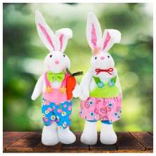 Casal De Coelhos De Páscoa Decoração Enfeite Coelhinhos - 47cm