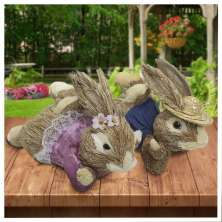 Casal De Coelhos De Páscoa Deitados Decoração Enfeite Coelhinhos 24cm