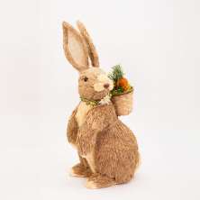 Coelho de Páscoa em Palha Com Cesto e Cenoura Decoração 47cm