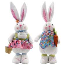 Decoração Casal De Coelhos De Páscoa Enfeite Coelhinhos 49cm