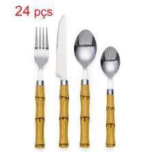 Faqueiro 24 Peças Inox Cabo Plástico Estilo Bambu 