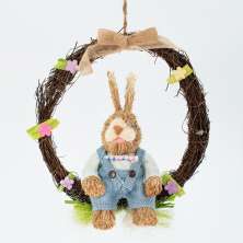Guirlanda Coelho de Páscoa Decoração Enfeite em Palha 28cm