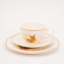 Jogo Café Lanche Porcelana Branca Páscoa Coelho 4 Peças