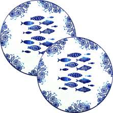 Jogo Prato Raso Jantar 6 Pessoas 6Pçs Peixe Praia Mar 26cm