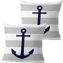 Kit 2 Capas De Almofadas Âncora Azul Navegação Marítima