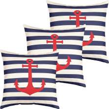 Kit 3 Capas De Almofadas Âncora Vermelho Navegação Marítima